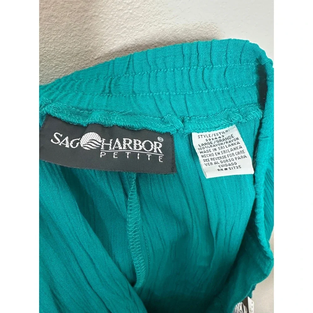 Sag Harbor Petite Teal Green Rayon Skirt Set Vintage Blouse Midi Skirt Large NWT